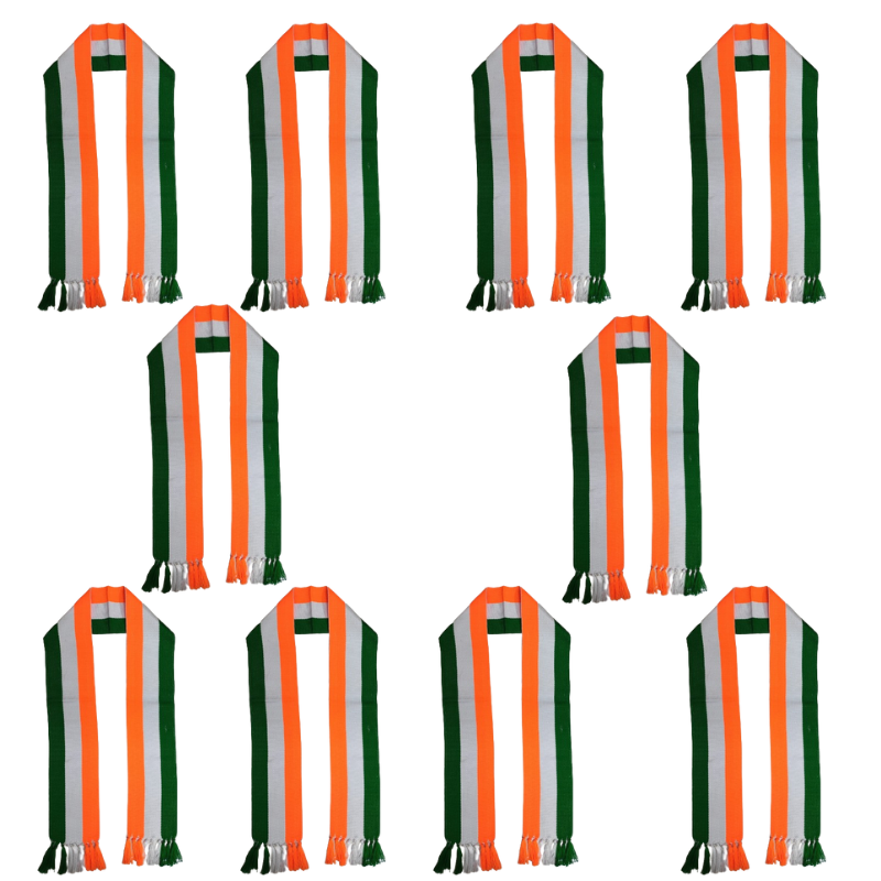 TIRANGA Tricolor Muffler for Men and Women Orange White Green Combo of 10